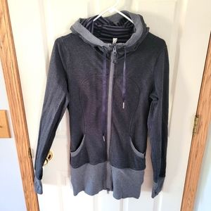Lululemon Athletica long zip up hoodie. Size 8, Grey.